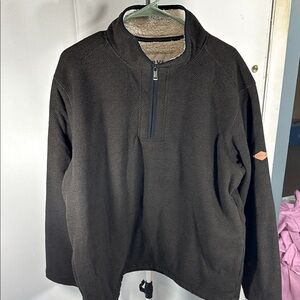 XL Orvis Men's Dark Brown 1/4 Zip-Up fleece lined pullover top EUC
